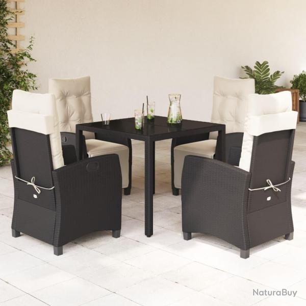 Ensemble � manger de jardin coussins 5pcs Noir R�sine tress�e