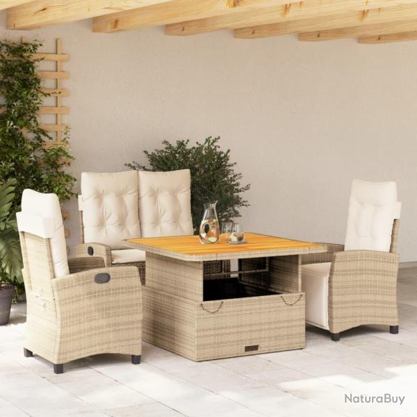 Ensemble � manger de jardin coussins 4 pcs beige r�sine tress�e