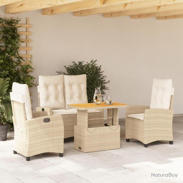 Ensemble � manger de jardin coussins 4 pcs beige r�sine tress�e