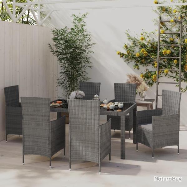 Salon de jardin 7 pcs avec coussins R�sine tress�e Gris