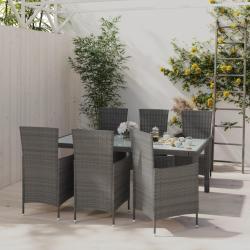 Salon de jardin 7 pcs avec coussins R&eacute;sine tress&eacute;e Gris