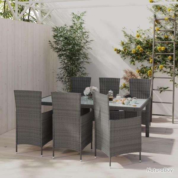 Salon de jardin 7 pcs avec coussins R�sine tress�e Gris