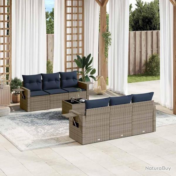 Ensemble de canap� de jardin 7 pcs avec coussins gris r�sine tress�e