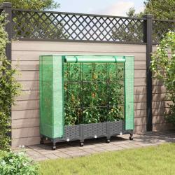 Jardini&egrave;re de jardin avec couverture de serre et roues 3 pc PP