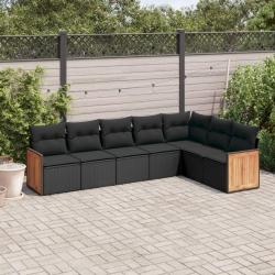 Salon de jardin 7 pcs avec coussins noir r&eacute;sine tress&eacute;e