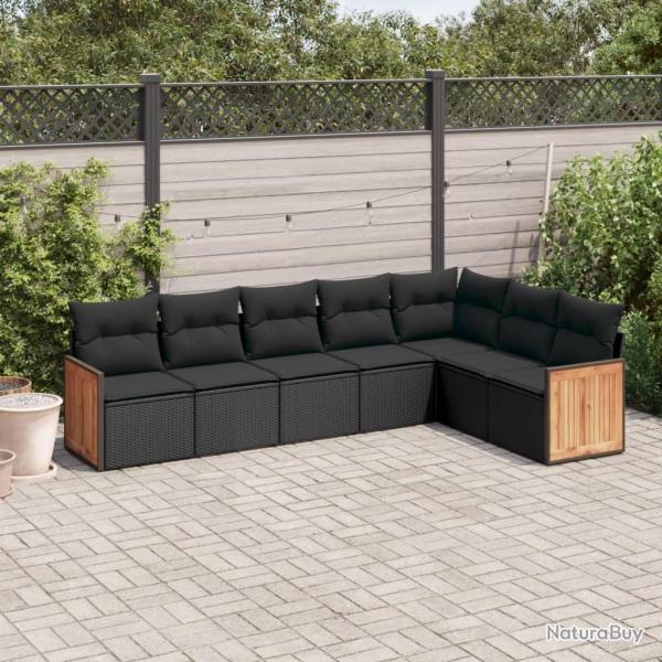 Salon de jardin 7 pcs avec coussins noir r�sine tress�e