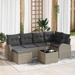Ensemble de Canap&eacute;s avec coussin 7 pcs Gris clair polyrotin