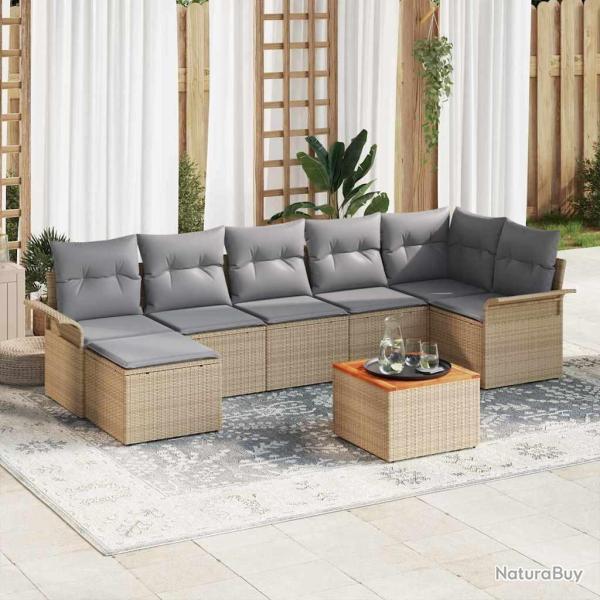 Ensemble de canap� de jardin avec coussin 8 pcs Beige polyrotin