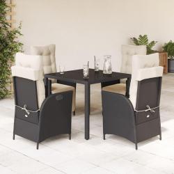 Ensemble &agrave; manger de jardin coussins 5pcs Noir R&eacute;sine tress&eacute;e