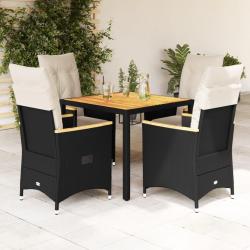 Ensemble &agrave; manger de jardin coussins 5pcs Noir R&eacute;sine tress&eacute;e