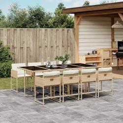 Ensemble &agrave; manger de jardin et coussins 9 pcs beige Poly rotin