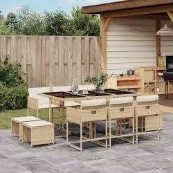 Ensemble &agrave; manger de jardin et coussins 11 pcs beige poly rotin