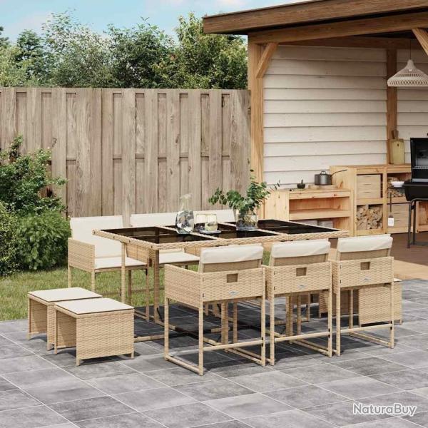 Ensemble � manger de jardin et coussins 11 pcs beige poly rotin