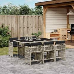 Ensemble &agrave; manger de jardin et coussins 7 pcs gris clair rotin