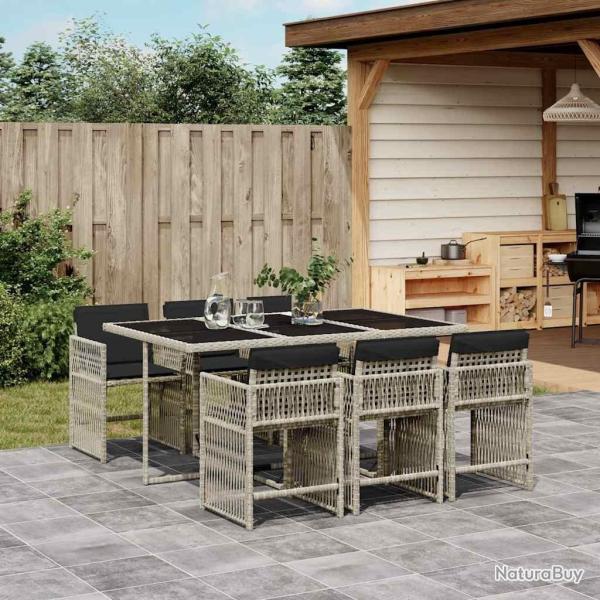 Ensemble � manger de jardin et coussins 7 pcs gris clair rotin
