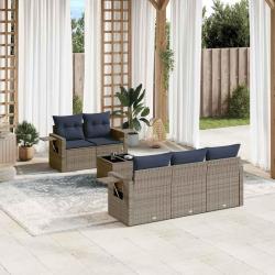Ensemble de canap&eacute; de jardin 6 pcs avec coussins gris r&eacute;sine tress&eacute;e
