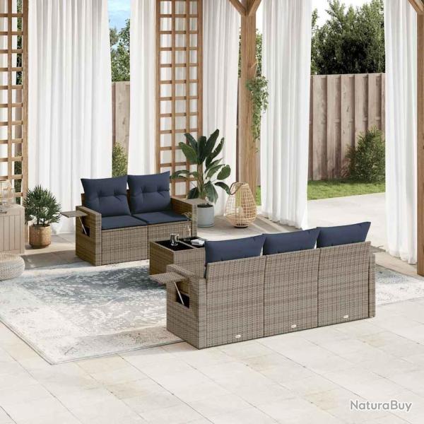 Ensemble de canap� de jardin 6 pcs avec coussins gris r�sine tress�e