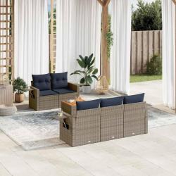 Ensemble de canap&eacute; de jardin 6 pcs avec coussins gris r&eacute;sine tress&eacute;e