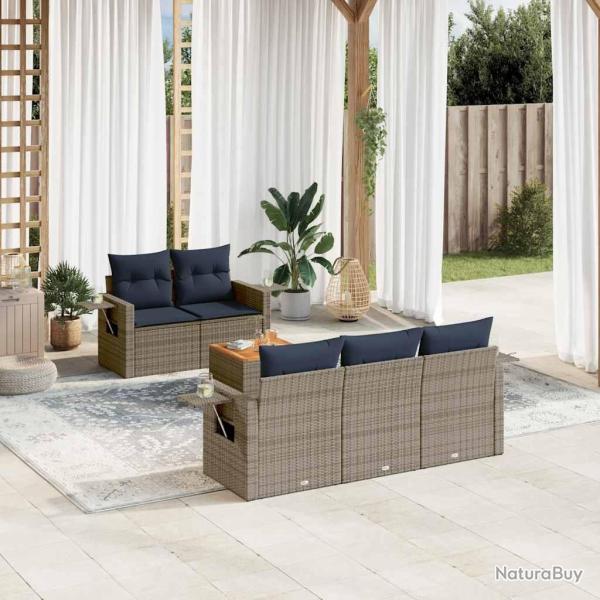 Ensemble de canap� de jardin 6 pcs avec coussins gris r�sine tress�e