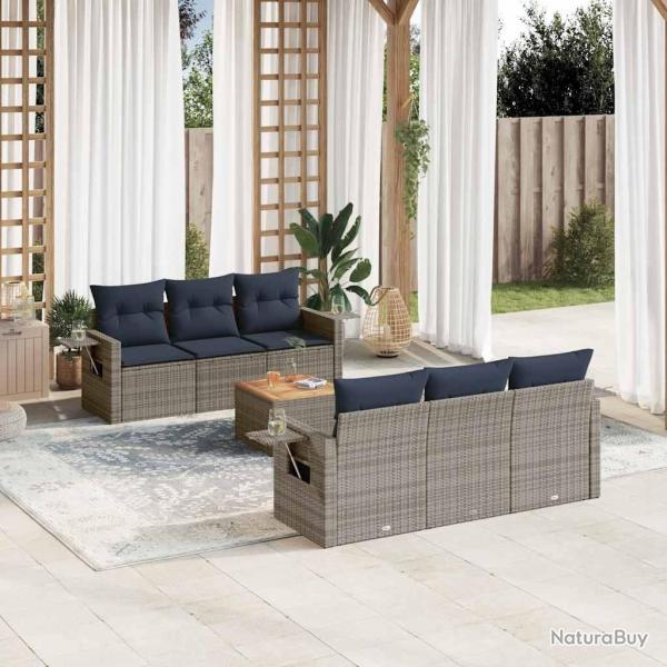 Ensemble de canap� de jardin 7 pcs avec coussins gris r�sine tress�e