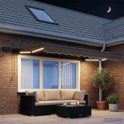 Cadre de store manuel avec LEDs Taupe 3,5 x 2,5 m