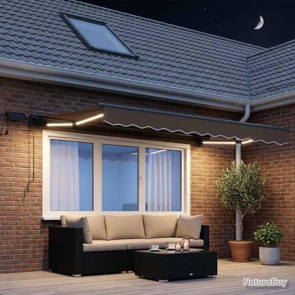Cadre de store manuel avec LEDs Taupe 3,5 x 2,5 m