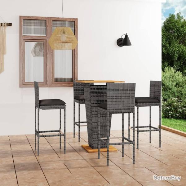Ensemble de bar de jardin 5 pcs et coussins R�sine tress�e Gris