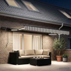 Cadre de store manuel avec LEDs Gris clair et blanc 3,5 x 2,5 m