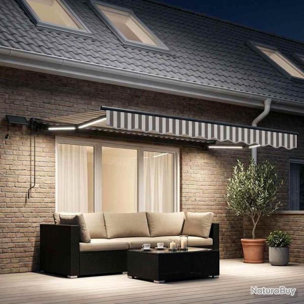 Cadre de store manuel avec LEDs Gris clair et blanc 3,5 x 2,5 m
