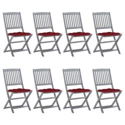 Chaises pliables d'ext&eacute;rieur lot de 8 et coussins Bois d'acacia
