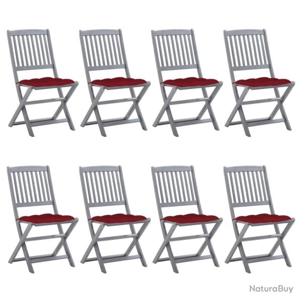 Chaises pliables d'ext�rieur lot de 8 et coussins Bois d'acacia