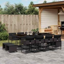 Ensemble &agrave; manger de jardin 13 pcs coussins noir r&eacute;sine tress&eacute;e
