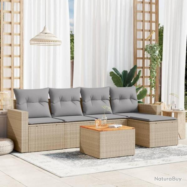 Salon de jardin avec coussins 6pcs m�lange beige r�sine tress�e