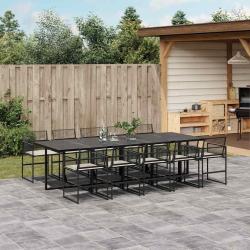 Ensemble &agrave; manger de jardin 11 pcs coussins noir r&eacute;sine tress&eacute;e