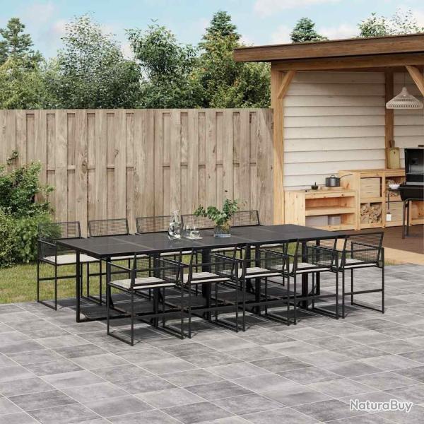 Ensemble � manger de jardin 11 pcs coussins noir r�sine tress�e