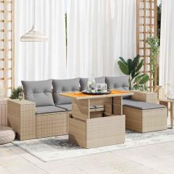 Salon de jardin avec coussins 6 pcs beige r&eacute;sine tress&eacute;e