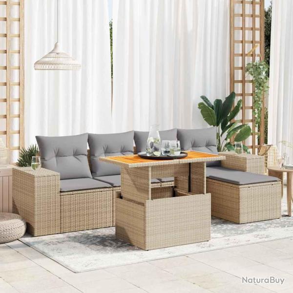 Salon de jardin avec coussins 6 pcs beige r�sine tress�e