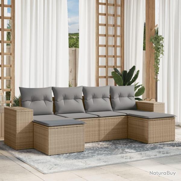 Salon de jardin avec coussins 6 pcs beige r�sine tress�e