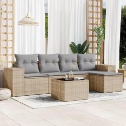 Salon de jardin avec coussins 6 pcs beige r&eacute;sine tress&eacute;e