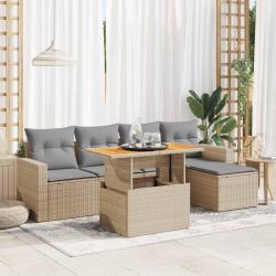 Salon de jardin avec coussins 6 pcs beige r&eacute;sine tress&eacute;e