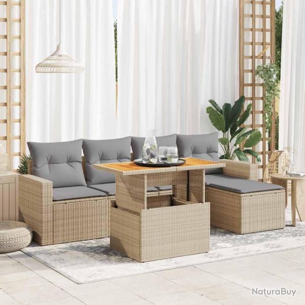 Salon de jardin avec coussins 6 pcs beige r�sine tress�e