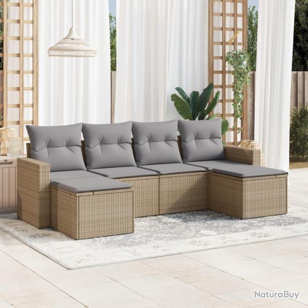 Salon de jardin avec coussins 6 pcs beige r�sine tress�e