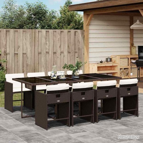 Ensemble � manger de jardin et coussins 9 pcs marron poly rotin