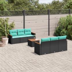 Ensemble de canap&eacute; de jardin 7 pcs avec coussins noir r&eacute;sine tress&eacute;e