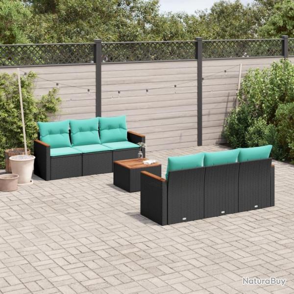 Ensemble de canap� de jardin 7 pcs avec coussins noir r�sine tress�e