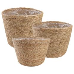 Paniers &agrave; plantes en herbe de mer 3 pcs Naturel &Oslash;26 x 19 cm
