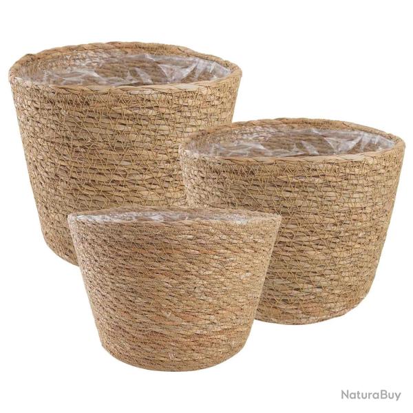 Paniers � plantes en herbe de mer 3 pcs Naturel �26 x 19 cm