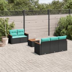 Ensemble de canap&eacute; de jardin 6 pcs avec coussins noir r&eacute;sine tress&eacute;e