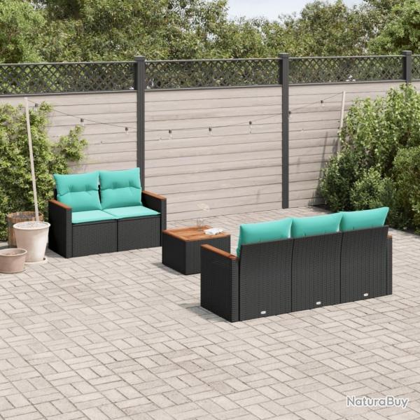Ensemble de canap� de jardin 6 pcs avec coussins noir r�sine tress�e