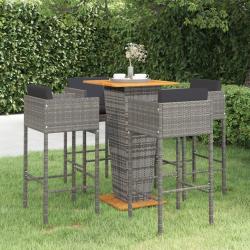 Ensemble de bar de jardin 5 pcs et coussins R&eacute;sine tress&eacute;e Gris
